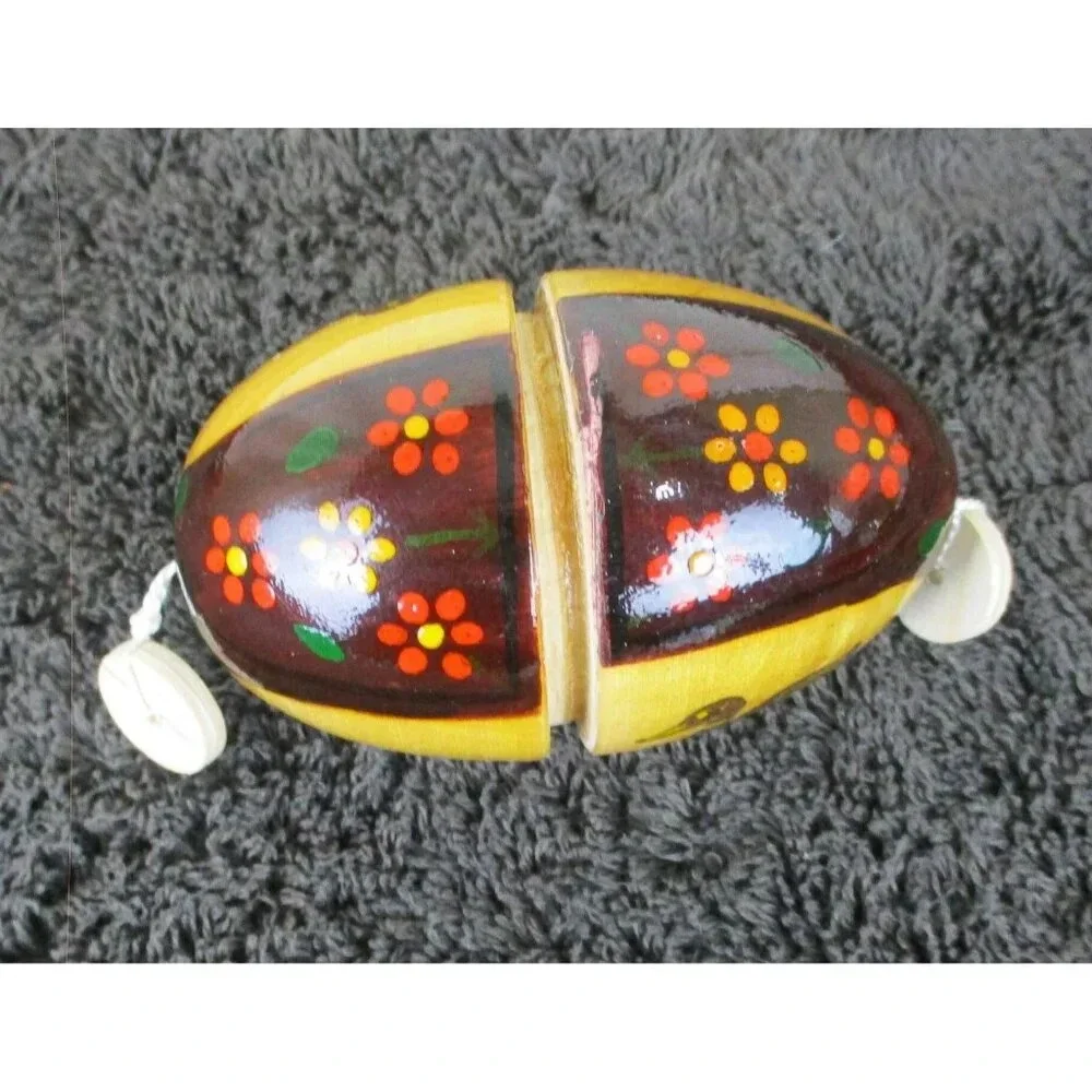 Hand Painted egg-shaped rattle cabin décor Easter holiday outdoors Wooden egg‎